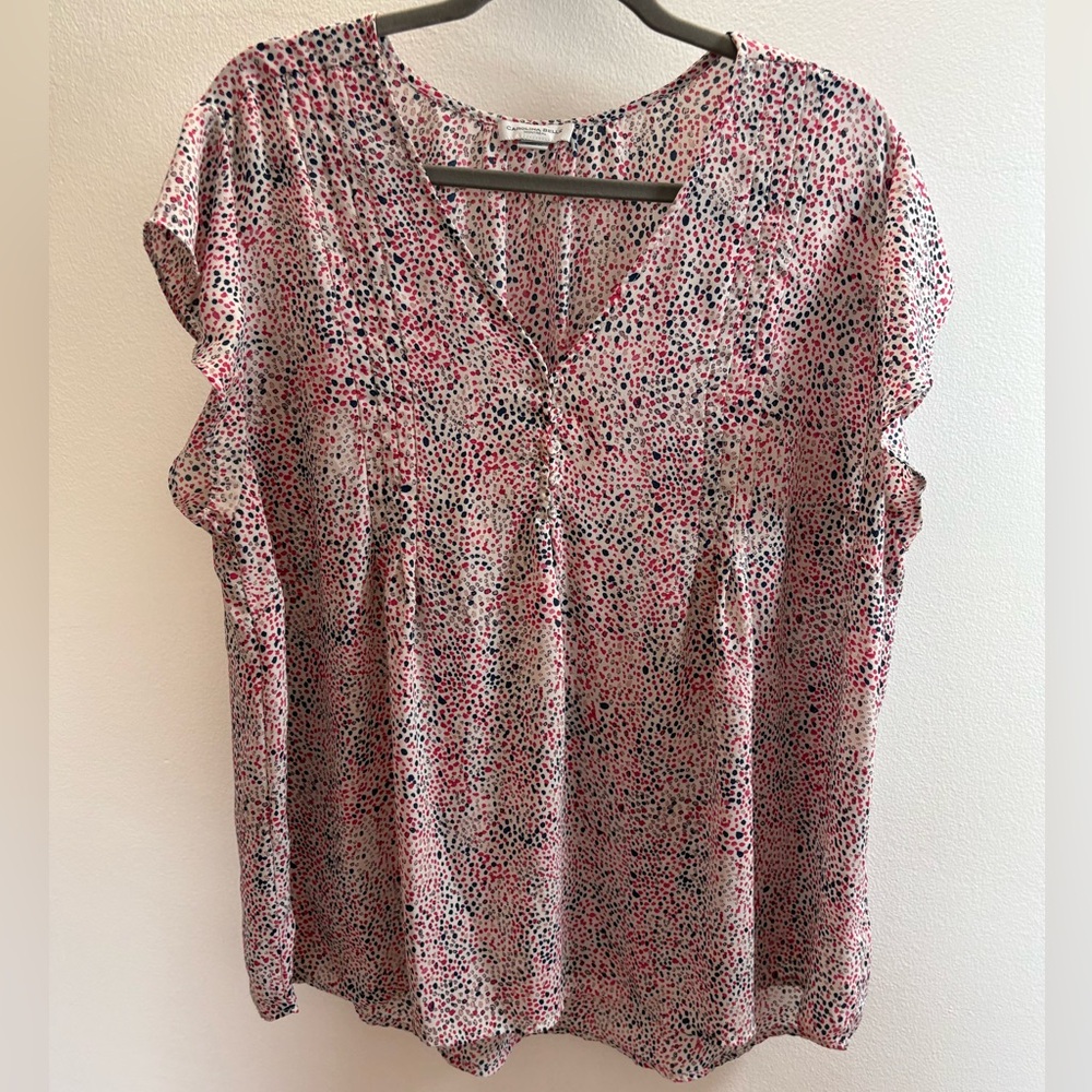 Carolina Belle Pink And Blue Dot V-Neck Blouse 2X